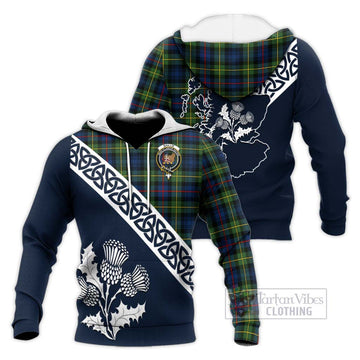 Baillie (Bailey) Tartan Knitted Hoodie Featuring Thistle and Scotland Map Unisex Knitted Pullover Hoodie - Tartan Vibes Clothing