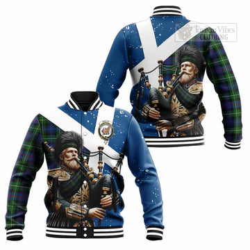 Baillie (Bailey) Tartan Baseball Jacket with Family Crest Scottish Bagpiper Vibes Unisex - Tartan Vibes Clothing