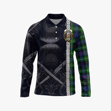 Baillie (Bailey) Tartan Long Sleeve Polo Shirt with Family Crest Cross Sword Thistle Celtic Vibes Unisex - Tartan Vibes Clothing