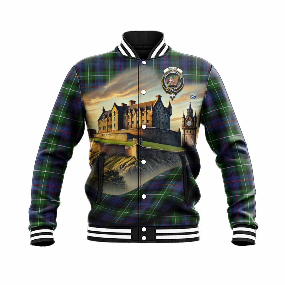 Baillie (Bailey) Tartan Family Crest Baseball Jacket with Scottish Ancient Castle Style Unisex - Tartan Vibes Clothing
