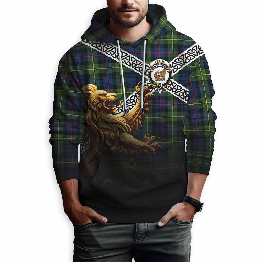 Baillie (Bailey) Crest Tartan Hoodie with Golden Lion Emblem Celtic Style Pullover Hoodie - Tartan Vibes Clothing