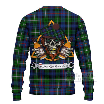 Baillie (Bailey) Tartan Ugly Sweater with Family Crest and Bearded Skull Holding Bottles of Whiskey - Tartan Vibes Clothing