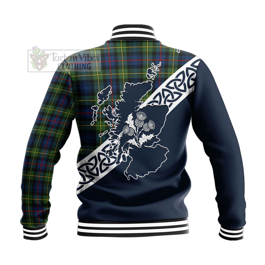 Baillie (Bailey) Tartan Baseball Jacket Featuring Thistle and Scotland Map - Tartan Vibes Clothing