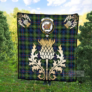 Tartan Vibes Clothing Baillie (Bailey) Tartan Quilt with Family Crest and Golden Thistle Style