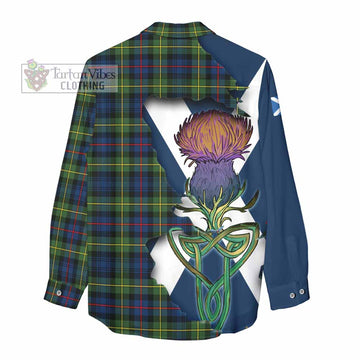 Tartan Vibes Clothing Baillie (Bailey) Tartan Family Crest Women's Casual Shirt Scottish Thistle Celtic Inspired