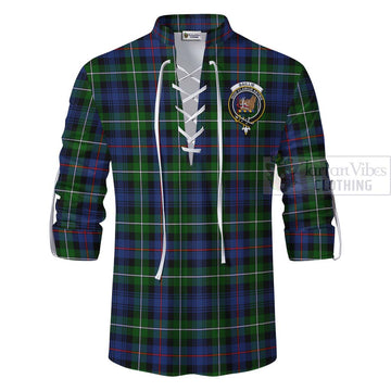 Baillie (Bailey) Tartan Ghillie Kilt Shirt with Family Crest and Bearded Skull Holding Bottles of Whiskey - Tartan Vibes Clothing