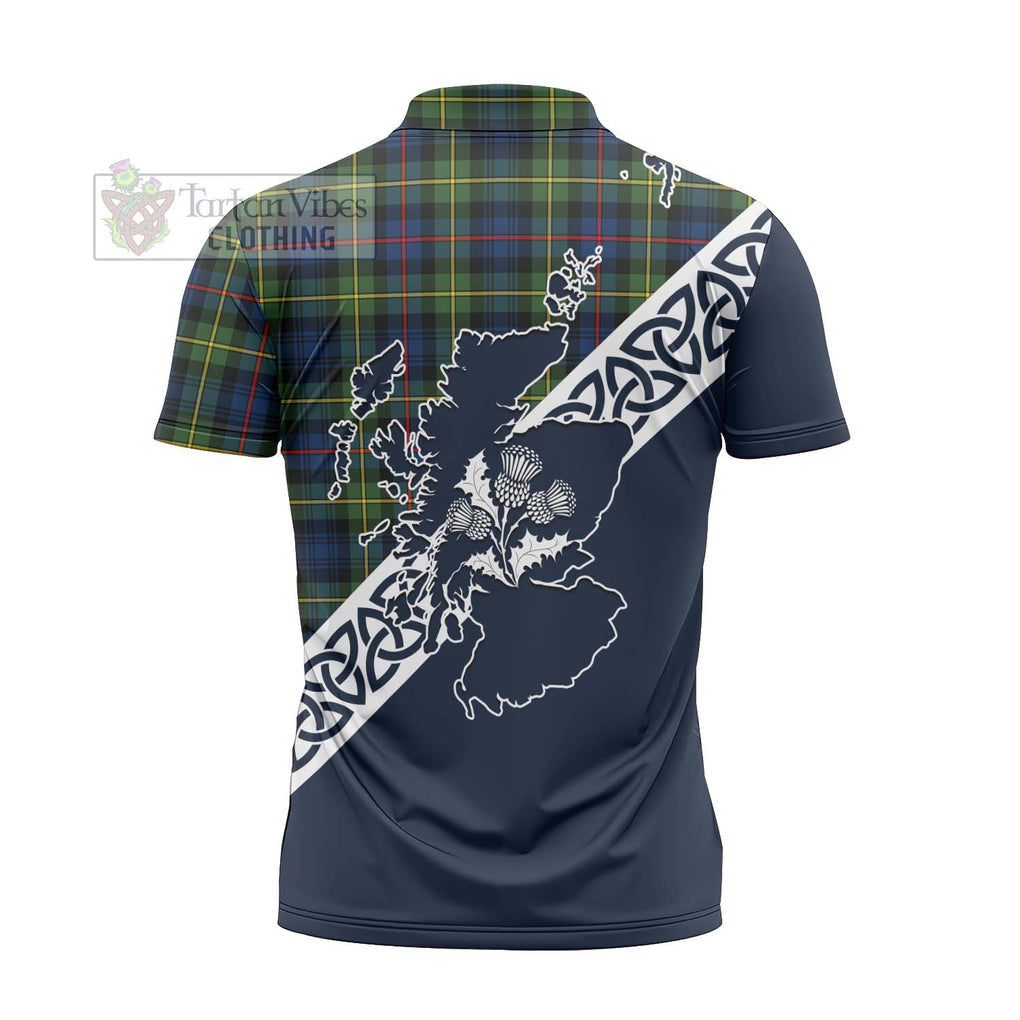 Baillie (Bailey) Tartan Zipper Polo Shirt Featuring Thistle and Scotland Map - Tartanvibesclothing Store