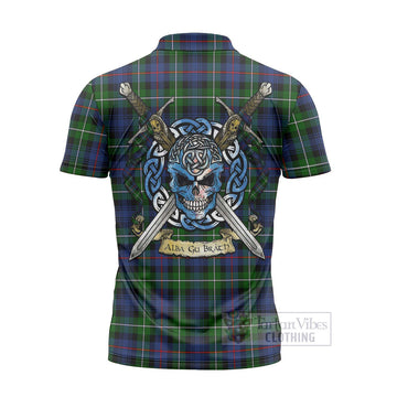 Baillie (Bailey) Tartan Zipper Polo Shirt with Family Crest Celtic Skull Style - Tartan Vibes Clothing