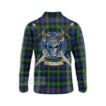 Baillie (Bailey) Tartan Long Sleeve Polo Shirt with Family Crest Celtic Skull Style - Tartan Vibes Clothing