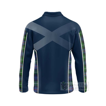 Tartan Vibes Clothing Baillie (Bailey) Tartan Long Sleeve Polo Shirt with Family Crest and Scottish Thistle Vibes Sport Style