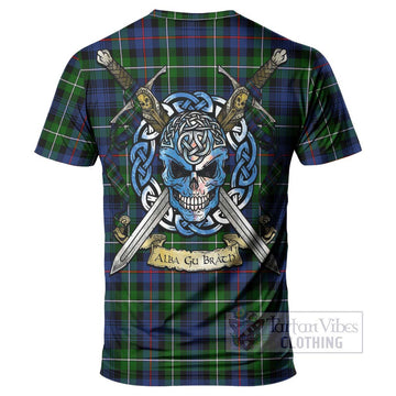 Tartan Vibes Clothing Baillie (Bailey) Tartan T-Shirt with Family Crest Celtic Skull Style
