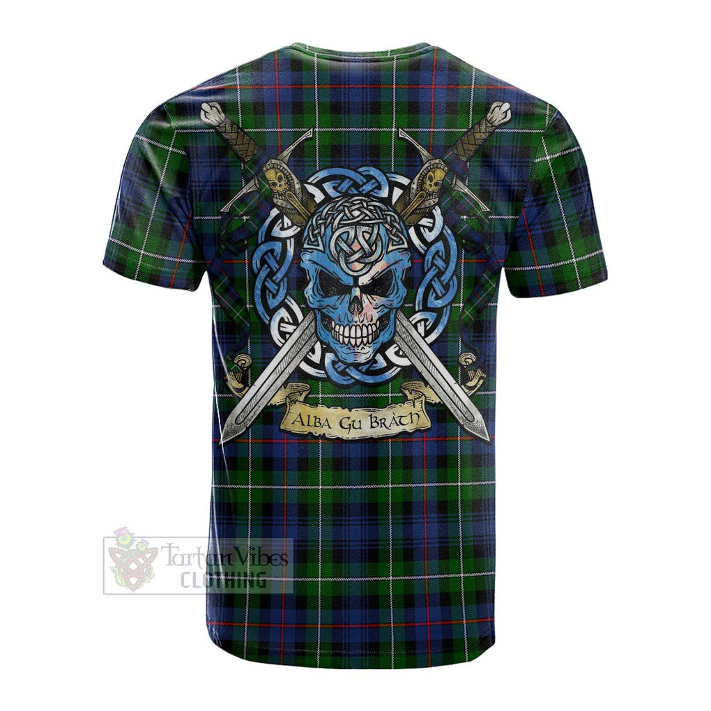 Tartan Vibes Clothing Baillie (Bailey) Tartan Cotton T-shirt with Family Crest Celtic Skull Style