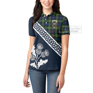 Baillie (Bailey) Tartan Women's Polo Shirt Featuring Thistle and Scotland Map - Tartanvibesclothing Store