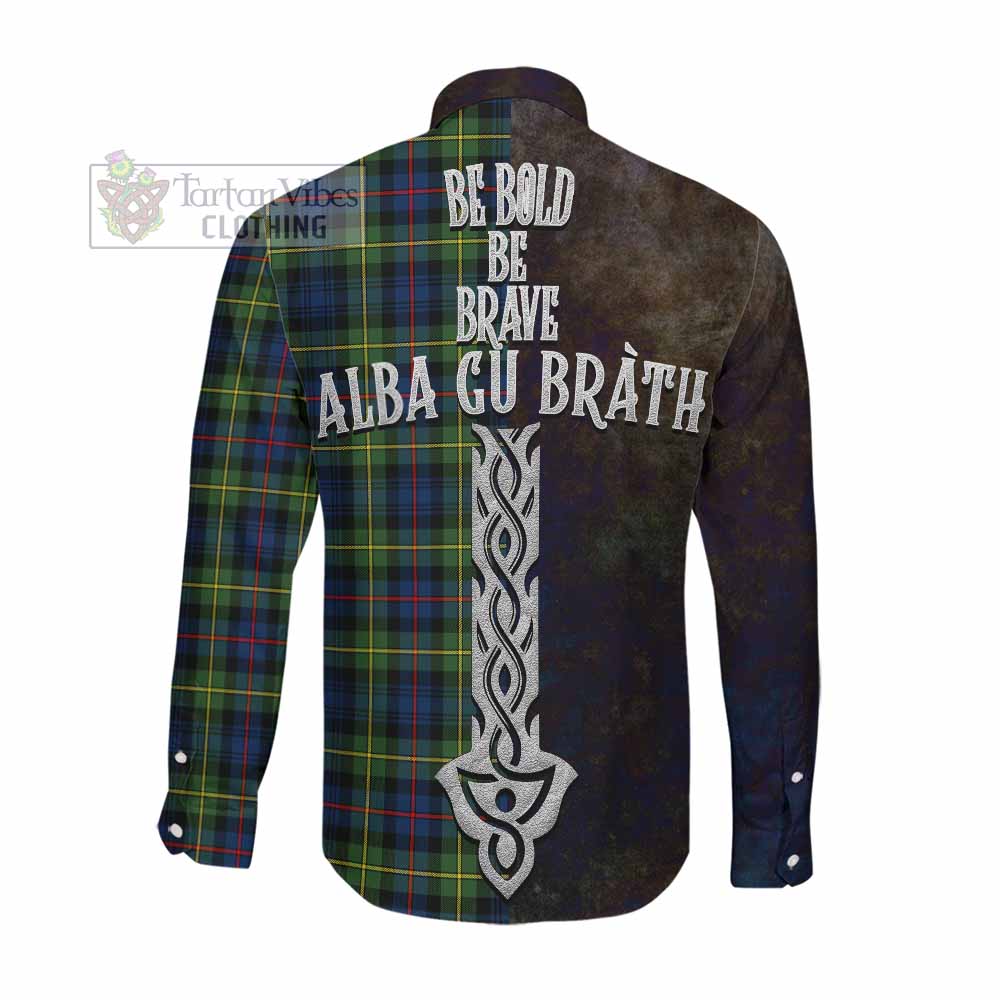 Baillie (Bailey) Tartan Family Crest Long Sleeve Button Shirt Alba Gu Brath Be Brave Lion Ancient Style Men's Shirt - Tartan Vibes Clothing
