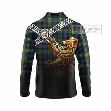 Baillie (Bailey) Crest Tartan Long Sleeve Polo Shirt with Golden Lion Emblem Celtic Style - Tartan Vibes Clothing