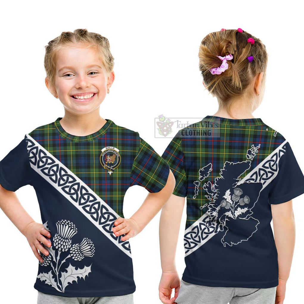 Baillie (Bailey) Tartan Kid T-Shirt Featuring Thistle and Scotland Map - Tartan Vibes Clothing