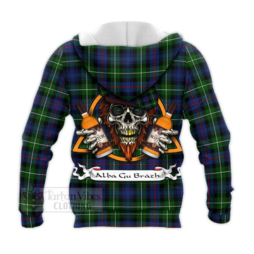 Baillie (Bailey) Tartan Knitted Hoodie with Family Crest and Bearded Skull Holding Bottles of Whiskey - Tartan Vibes Clothing