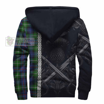 Baillie (Bailey) Tartan Sherpa Hoodie with Family Crest Cross Sword Thistle Celtic Vibes - Tartan Vibes Clothing