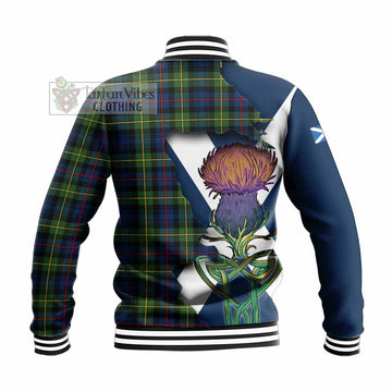Tartan Vibes Clothing Baillie (Bailey) Tartan Family Crest Baseball Jacket Scottish Thistle Celtic Inspired