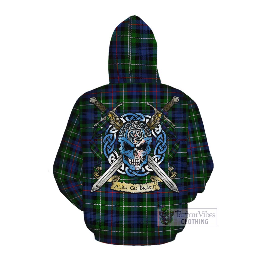 Baillie (Bailey) Tartan Cotton Hoodie with Family Crest Celtic Skull Style Pullover Hoodie - Tartan Vibes Clothing