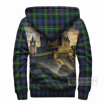 Baillie (Bailey) Tartan Family Crest Sherpa Hoodie with Scottish Ancient Castle Style - Tartan Vibes Clothing