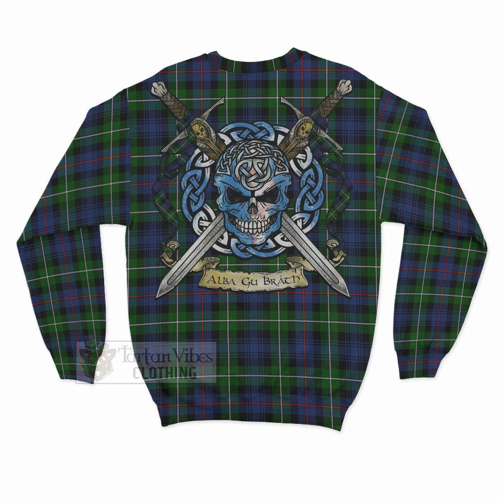 Baillie (Bailey) Tartan Sweatshirt with Family Crest Celtic Skull Style - Tartan Vibes Clothing