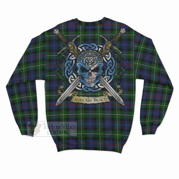 Baillie (Bailey) Tartan Sweatshirt with Family Crest Celtic Skull Style - Tartan Vibes Clothing