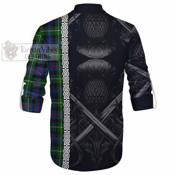 Baillie (Bailey) Tartan Ghillie Kilt Shirt with Family Crest Cross Sword Thistle Celtic Vibes - Tartan Vibes Clothing