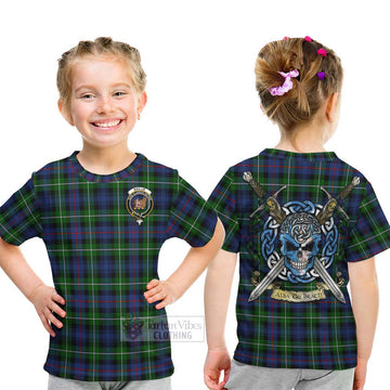 Baillie (Bailey) Tartan Kid T-Shirt with Family Crest Celtic Skull Style - Tartan Vibes Clothing