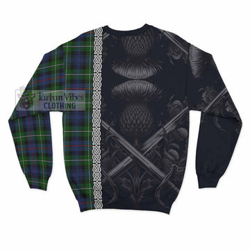 Baillie (Bailey) Tartan Sweatshirt with Family Crest Cross Sword Thistle Celtic Vibes - Tartan Vibes Clothing