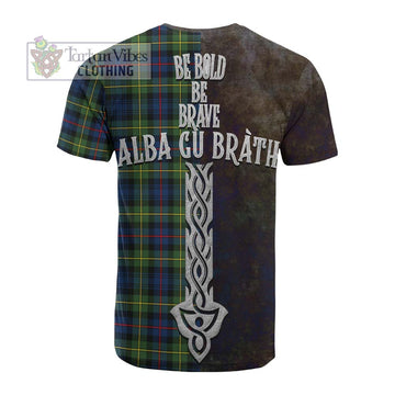 Baillie (Bailey) Tartan Family Crest Cotton T-shirt Alba Gu Brath Be Brave Lion Ancient Style