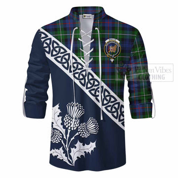 Baillie (Bailey) Tartan Ghillie Kilt Shirt Featuring Thistle and Scotland Map - Tartan Vibes Clothing