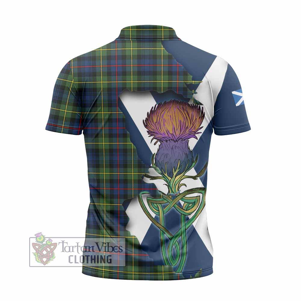 Tartan Vibes Clothing Baillie (Bailey) Tartan Family Crest Zipper Polo Shirt Scottish Thistle Celtic Inspired