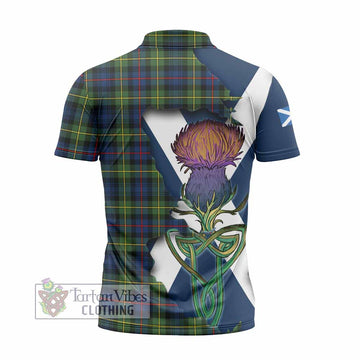 Tartan Vibes Clothing Baillie (Bailey) Tartan Family Crest Zipper Polo Shirt Scottish Thistle Celtic Inspired