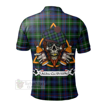 Baillie (Bailey) Tartan Polo Shirt with Family Crest and Bearded Skull Holding Bottles of Whiskey - Tartan Vibes Clothing