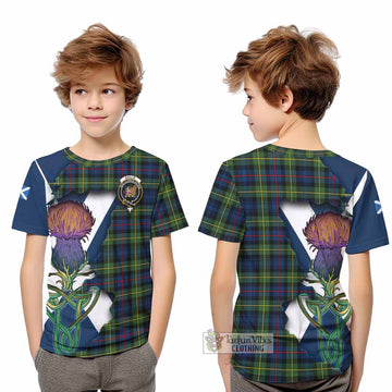 Tartan Vibes Clothing Baillie (Bailey) Tartan Family Crest Kid T-Shirt Scottish Thistle Celtic Inspired