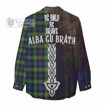 Baillie (Bailey) Tartan Family Crest Women's Casual Shirt Alba Gu Brath Be Brave Lion Ancient Style - Tartan Vibes Clothing