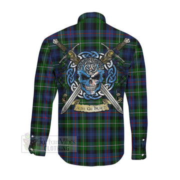 Baillie (Bailey) Tartan Long Sleeve Button Shirt with Family Crest Celtic Skull Style Men's Shirt - Tartan Vibes Clothing