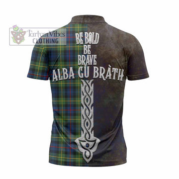 Baillie (Bailey) Tartan Family Crest Zipper Polo Shirt Alba Gu Brath Be Brave Lion Ancient Style - Tartan Vibes Clothing