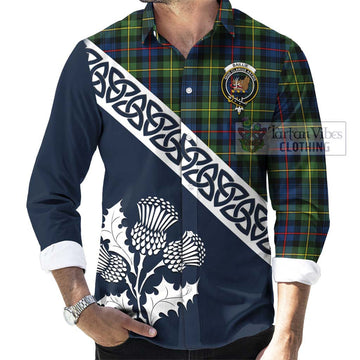 Baillie (Bailey) Tartan Long Sleeve Button Shirt Featuring Thistle and Scotland Map Men's Shirt - Tartan Vibes Clothing