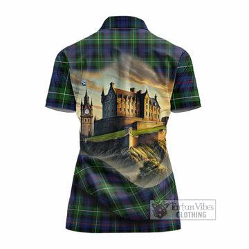 Baillie (Bailey) Tartan Family Crest Women's Polo Shirt with Scottish Ancient Castle Style - Tartan Vibes Clothing