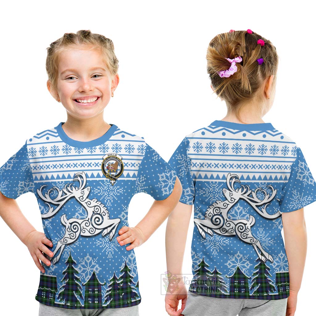 Baillie (Bailey) Clan Christmas Kid T-Shirt Celtic Reindeer Style - Tartan Vibes Clothing