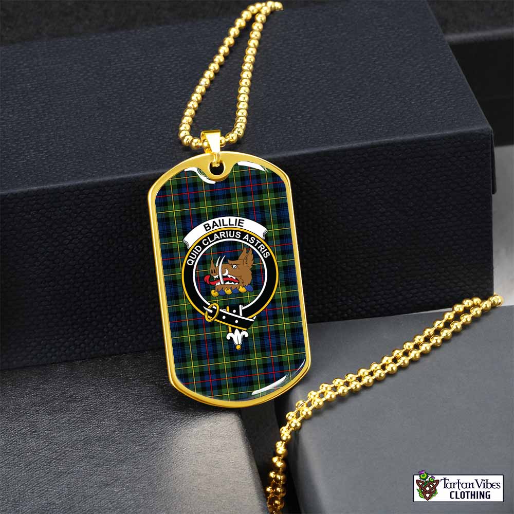 Baillie (Bailey) Tartan Dog Tag Necklace with Family Crest Gold No - Tartan Vibes Clothing