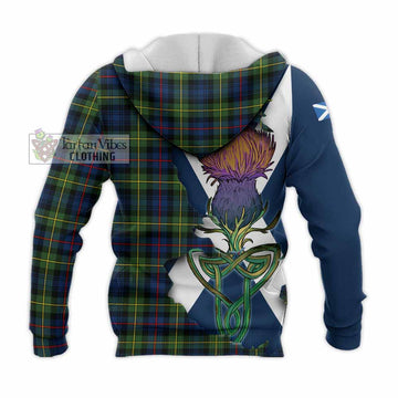Tartan Vibes Clothing Baillie (Bailey) Tartan Family Crest Knitted Hoodie Scottish Thistle Celtic Inspired