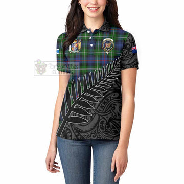 Baillie (Bailey) Crest Tartan Women's Polo Shirt with New Zealand Silver Fern Half Style - Tartan Vibes Clothing