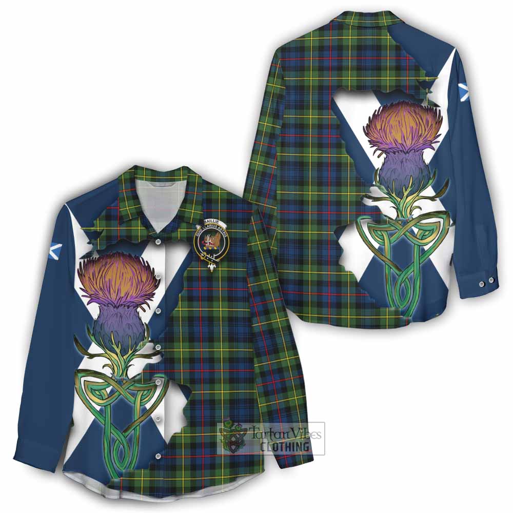 Tartan Vibes Clothing Baillie (Bailey) Tartan Family Crest Women's Casual Shirt Scottish Thistle Celtic Inspired