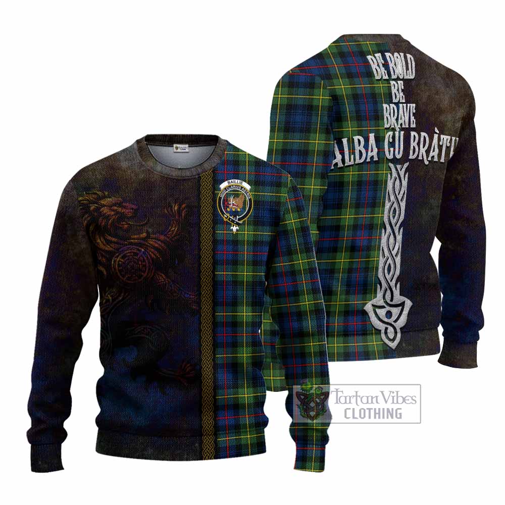 Baillie (Bailey) Tartan Family Crest Knitted Sweater Alba Gu Brath Be Brave Lion Ancient Style - Tartan Vibes Clothing
