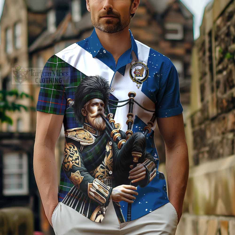 Baillie (Bailey) Tartan Hawaiian Shirt with Family Crest Scottish Bagpiper Vibes - Tartan Vibes Clothing