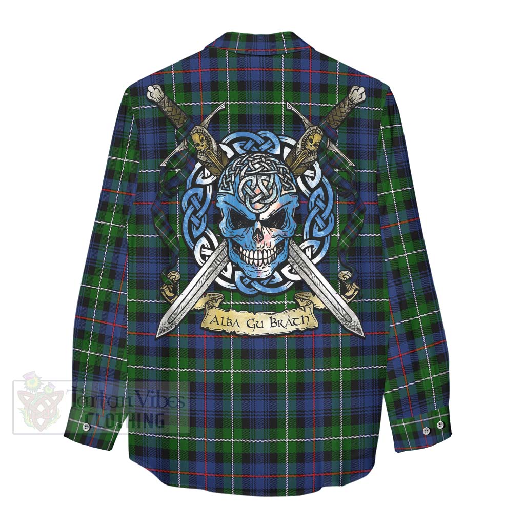 Baillie (Bailey) Tartan Women's Casual Shirt with Family Crest Celtic Skull Style - Tartan Vibes Clothing