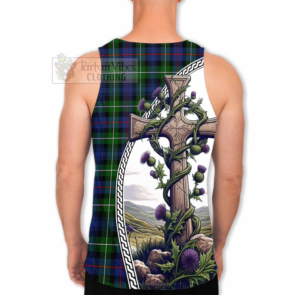 Tartan Vibes Clothing Baillie (Bailey) Tartan Men's Tank Top with Family Crest and St. Andrew's Cross Accented by Thistle Vines